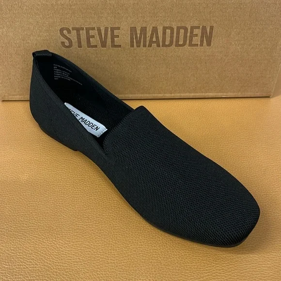 STEVE MADDEN Raine Black Knit Fabric Loafers Flats NIB